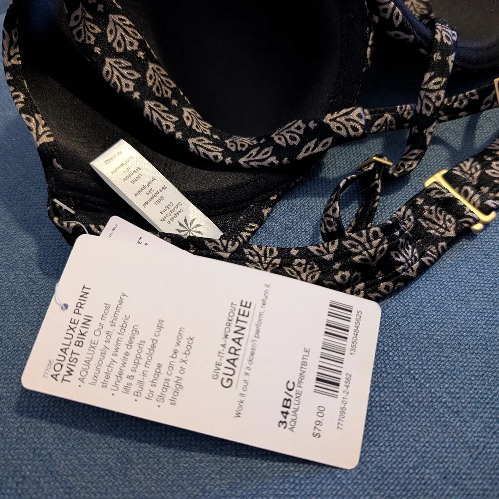 NWT ATHLETA Underwire Bikini Top 34B/C Aqualuxe Print Twist Black Brown Gold - Picture 3 of 4